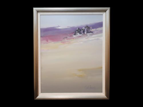 Chuck Parsons - Framed oil on canvas boat scene.