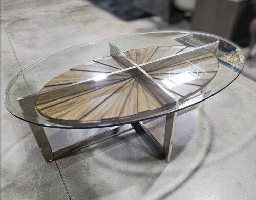 Glass Topped Aluminum & Wood Coffee Table
