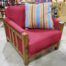 Flexsteel, Mission-style burgundy upholstered armchair.