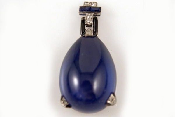 Art Deco Star Sapphire Pear Shape Pendant