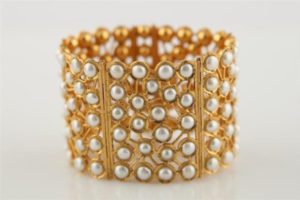 22k Yellow Gold Wide Cuff Bracelet with Pearls.